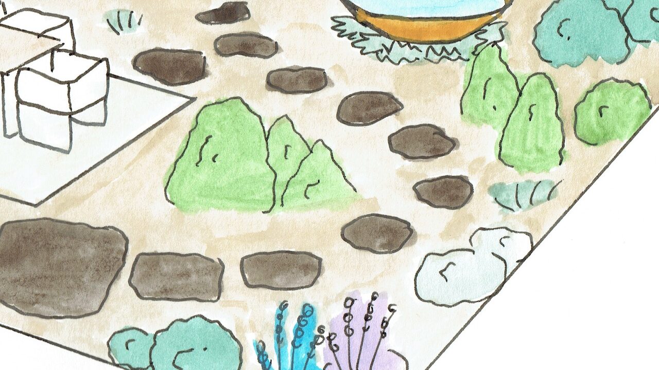 A gravel path hand drawn for a garden design