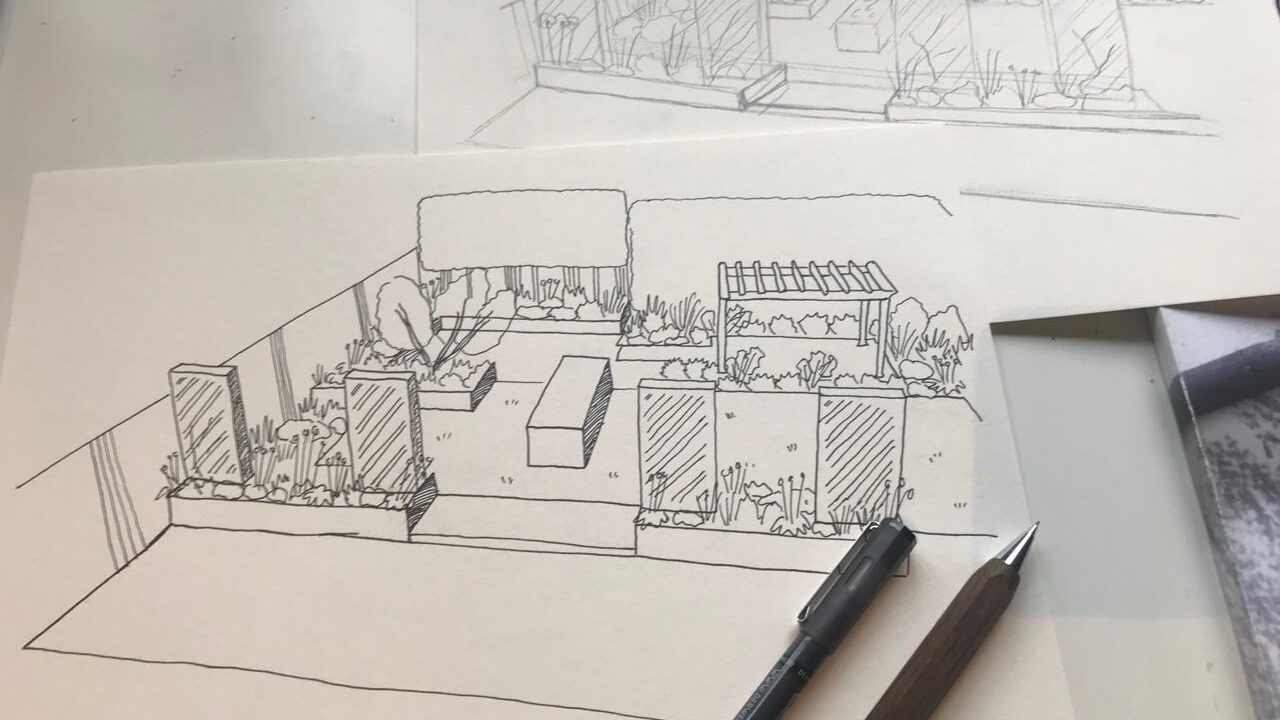 A hand drawn garden design sketch by Garden Ninja