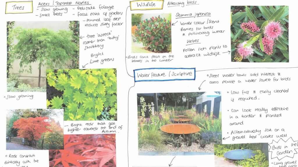 A garden design mood board by award winning designer Garden Ninja